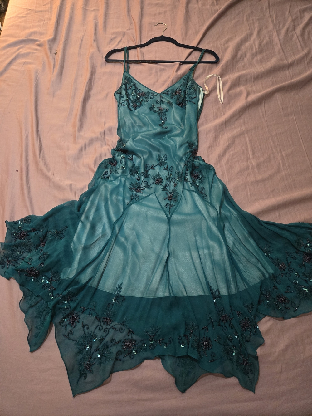 Adrianna Papell Teal Asymmetrical Beaded Fairy Dress
